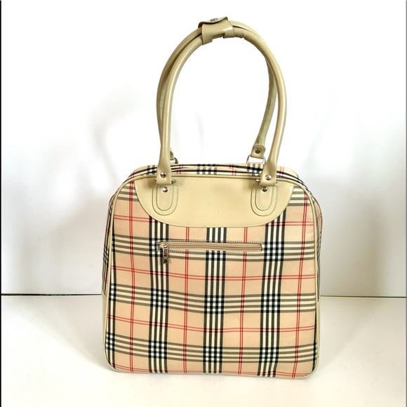 LARGE Vintage PERFECT FAUX BURBERRY Tote/ Carry On Bag❤️ - Picture 10 of 15